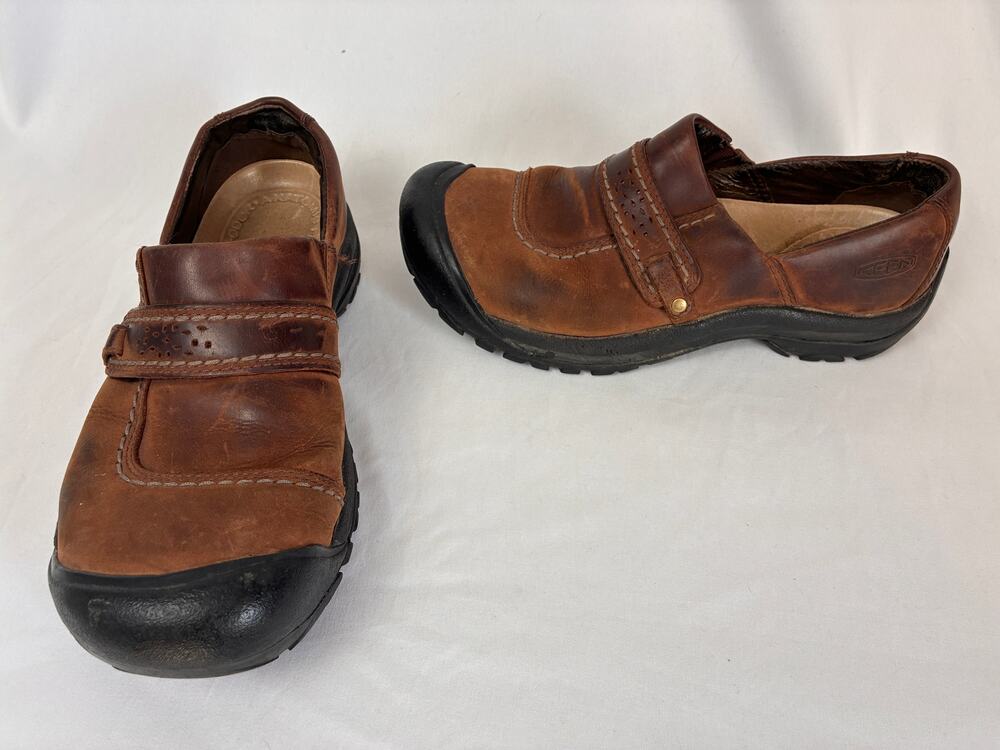 KEEN Kaci Leather Slip On Shoes Womens 9.5US 40EU Brown Clogs Comfort Casual